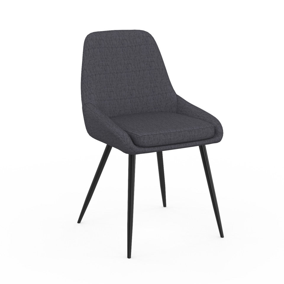 Chaises Ornella assise tissu gris foncé et pieds métal noirs - lot de 6