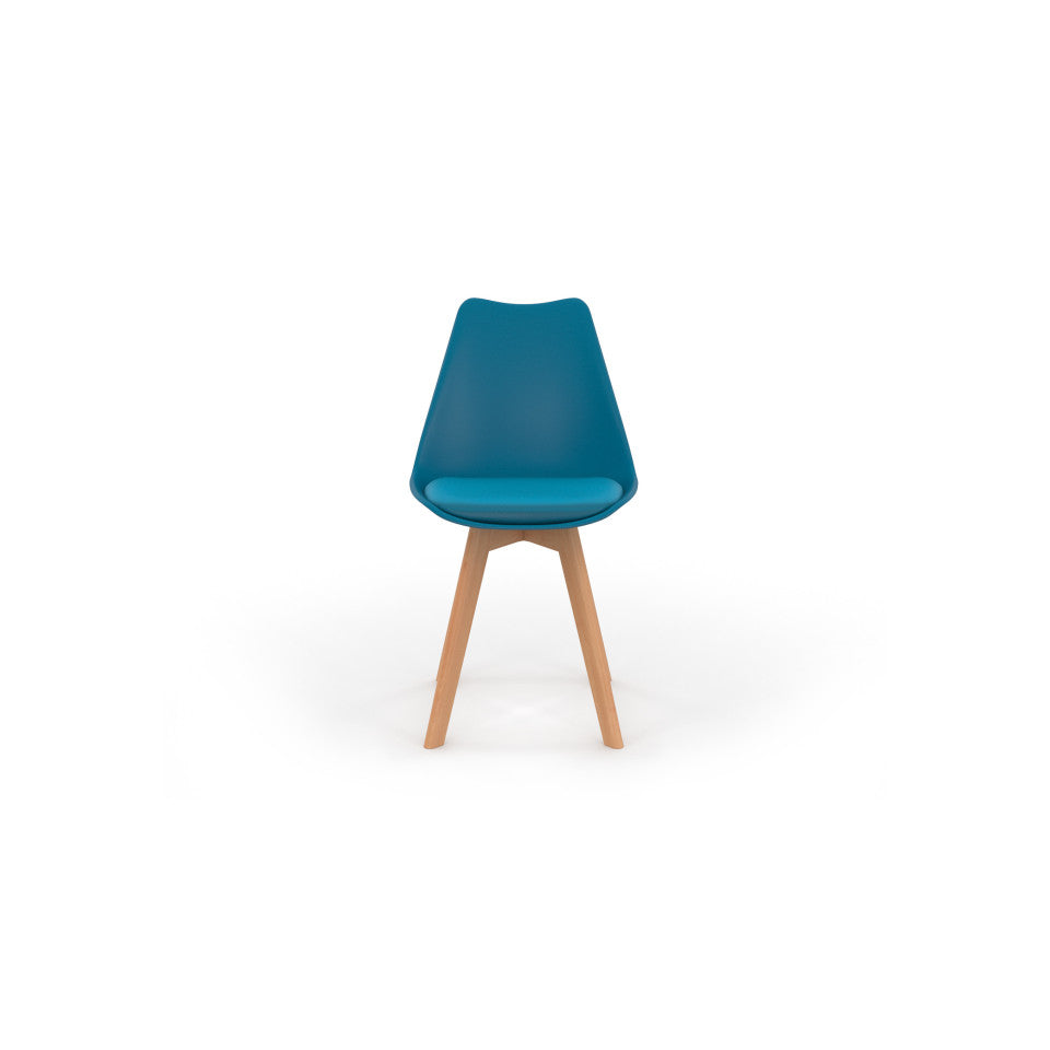 Chaises Nordia assise bleu canard et pieds bois - lot de 6
