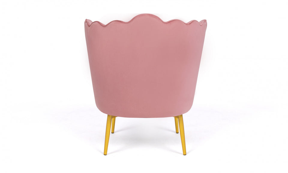 Fauteuil Arielle en velours rose et pieds dorés