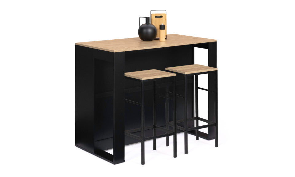 Ilot central de cuisine Nino L 113cm bois et noir avec rangements