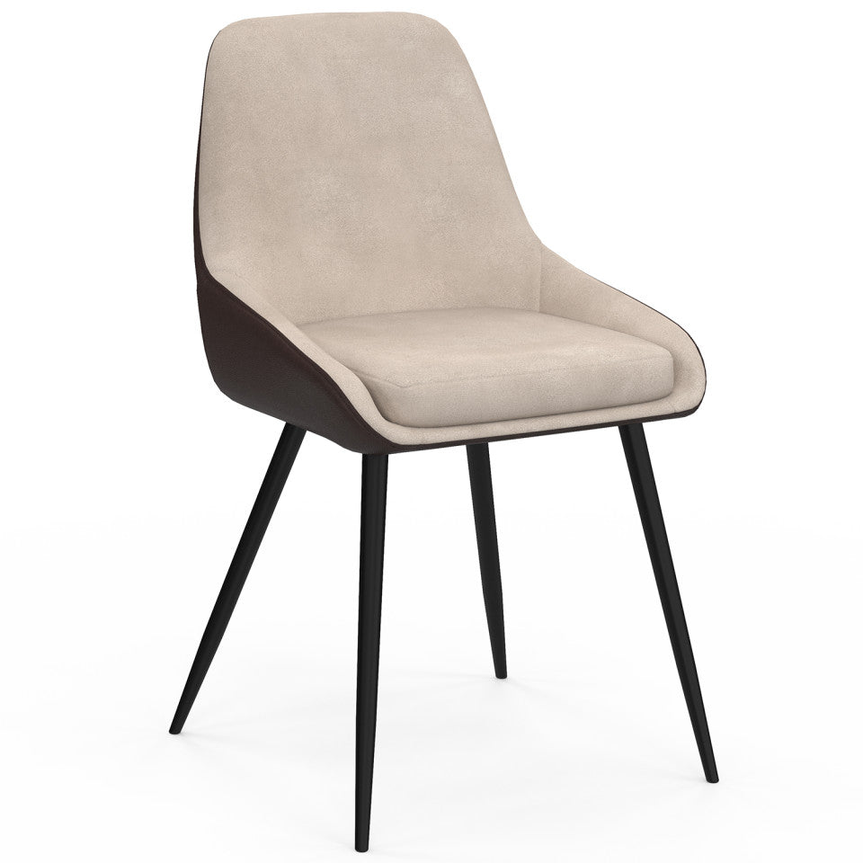 Chaises Ornella bi-matière taupe et marron pieds métal noirs - lot de 4