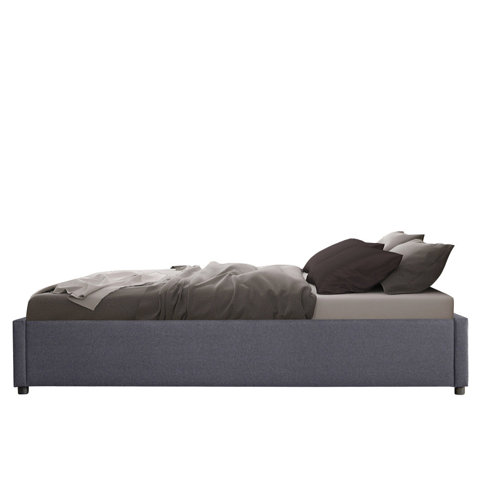 Lit coffre Otto en tissu gris avec sommier 140x190cm