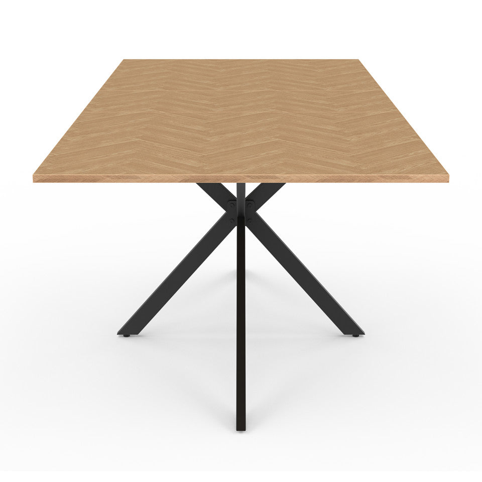 Table repas Spider plateau extensible 160-200cm effet chevron et pieds croisés noirs