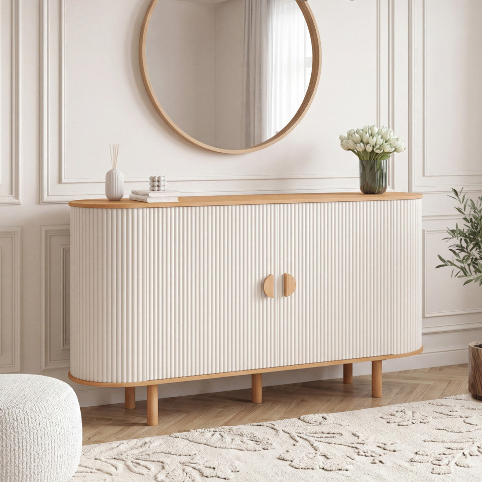 Buffet Kara 2 portes beige effet cannelé 140cm