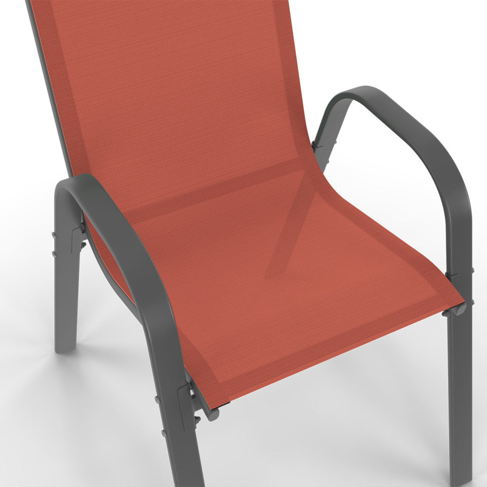 Ensemble repas Minorca 8 places en textilène et verre trempé gris, noir et terracotta 190 cm