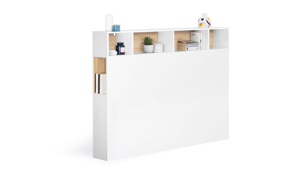 Tête de lit bois et blanche avec rangements 165cm