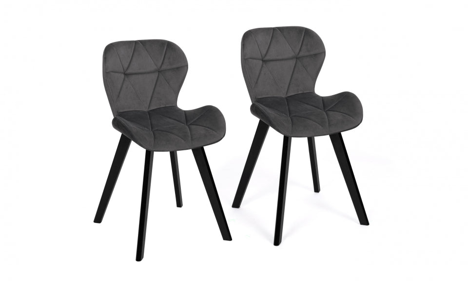 Chaises Daisy en velours gris et pieds noirs - lot de 2