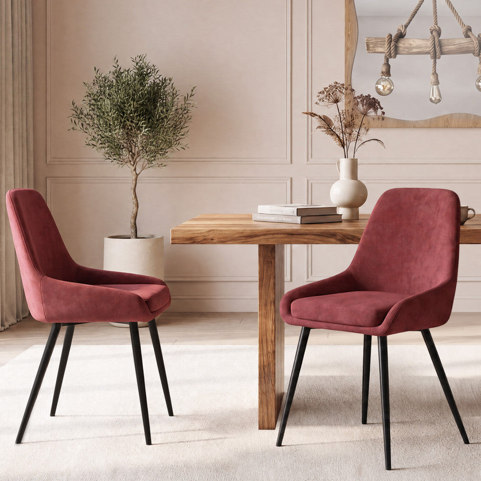 Chaises Olivia velours bordeaux pieds métal noirs - lot de 6