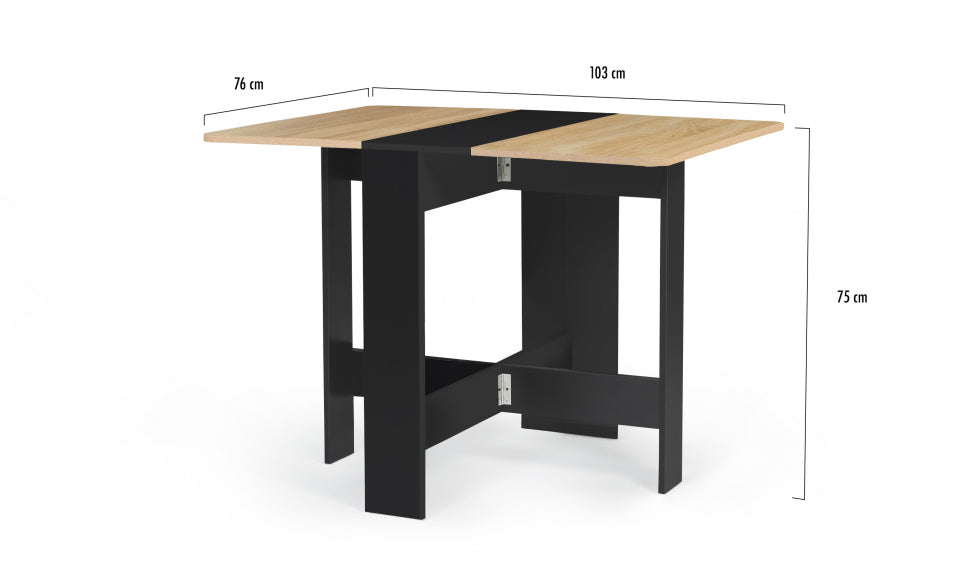 Table repas console pliable  plateau naturel et pieds noirs Edi