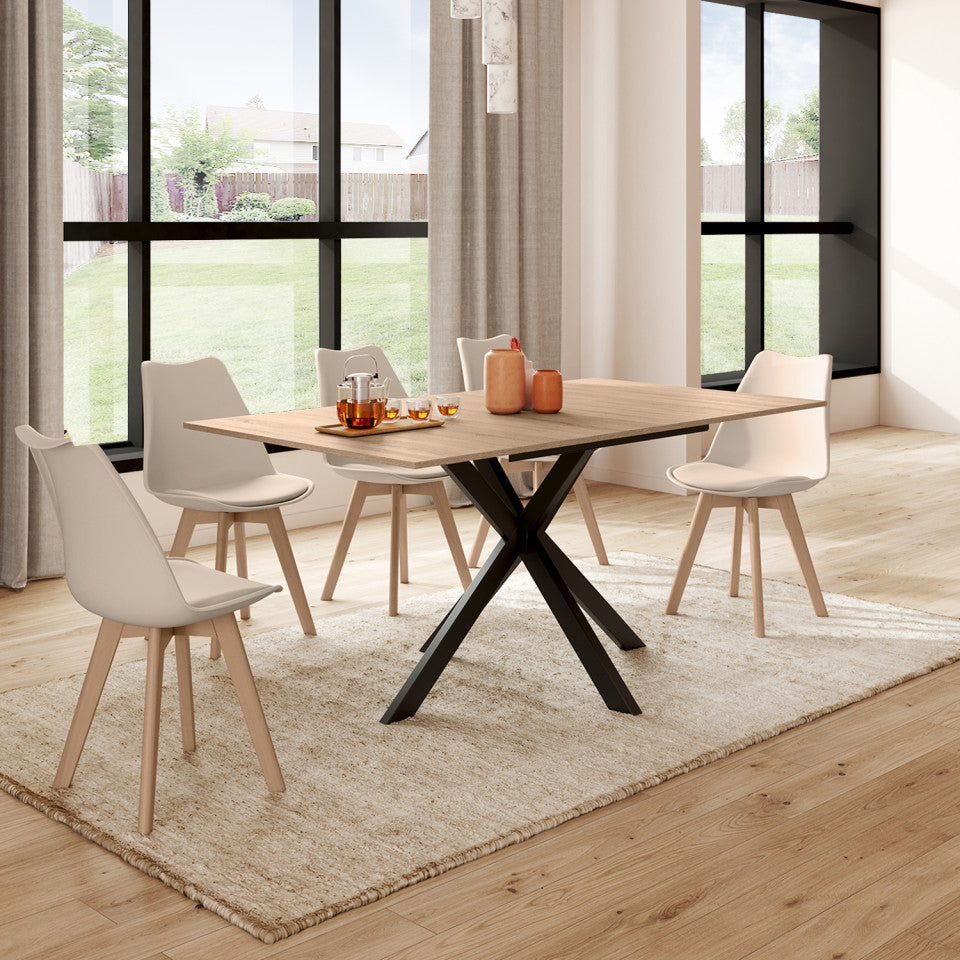 Table repas Spider plateau extensible 160-200cm et pieds croisés noirs