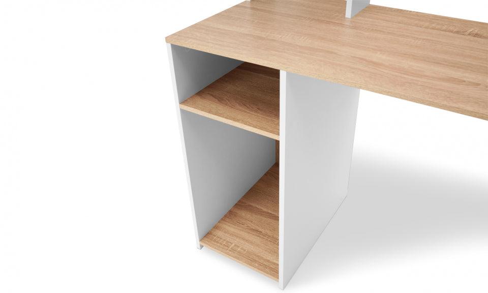 Bureau Danny avec étagères de rangement bois et blanc