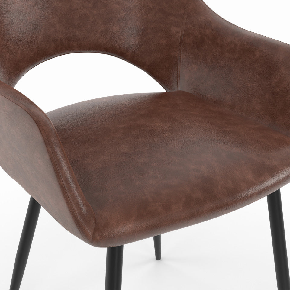 Chaises avec accoudoirs Rebecca en velours marron et pieds métal - lot de 2