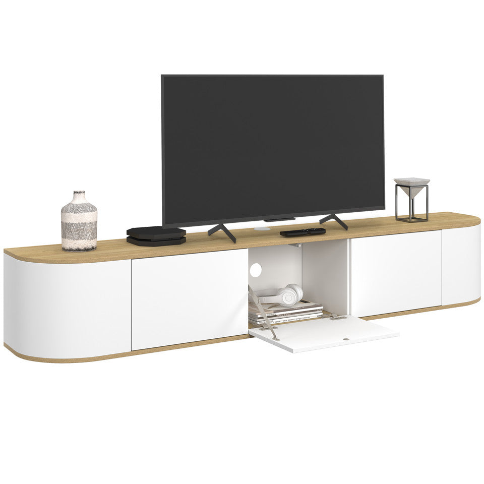 Meuble TV suspendu Elora bois blanc 180cm