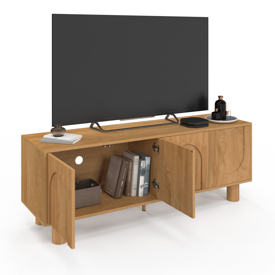 Meuble TV Arlo effet chêne 4 portes 140cm