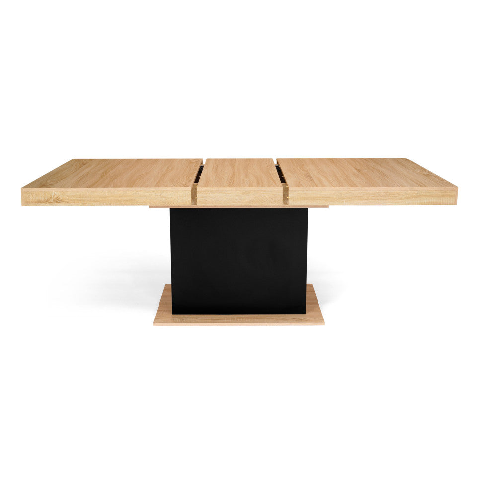 Table repas extensible Tania 200-250cm plateau bois et pieds central noir