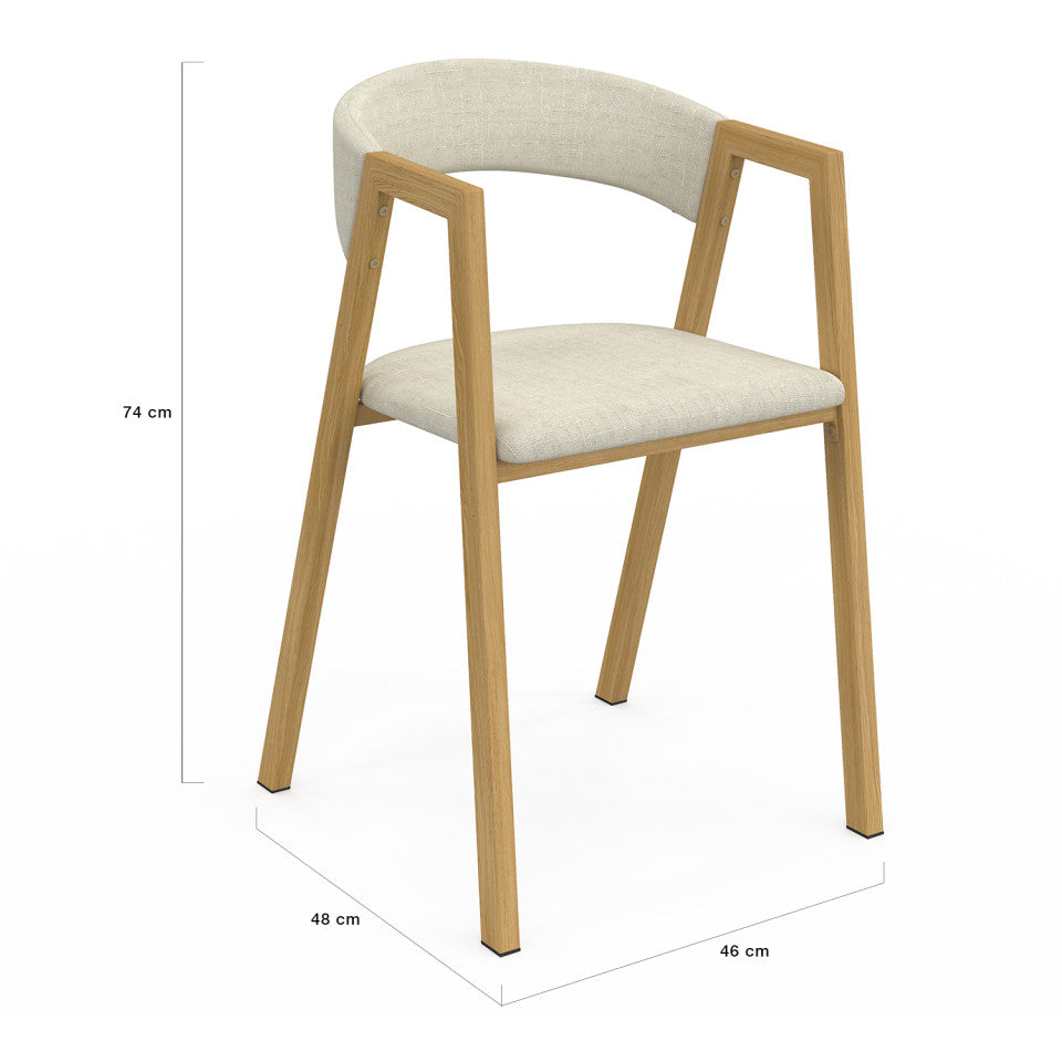 Chaises Enola avec accoudoirs tissu beige pieds effet bois - lot de 4