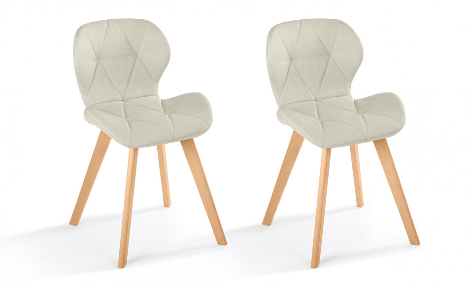 Chaises Gatsby en tissu beige et pieds bois - lot de 2