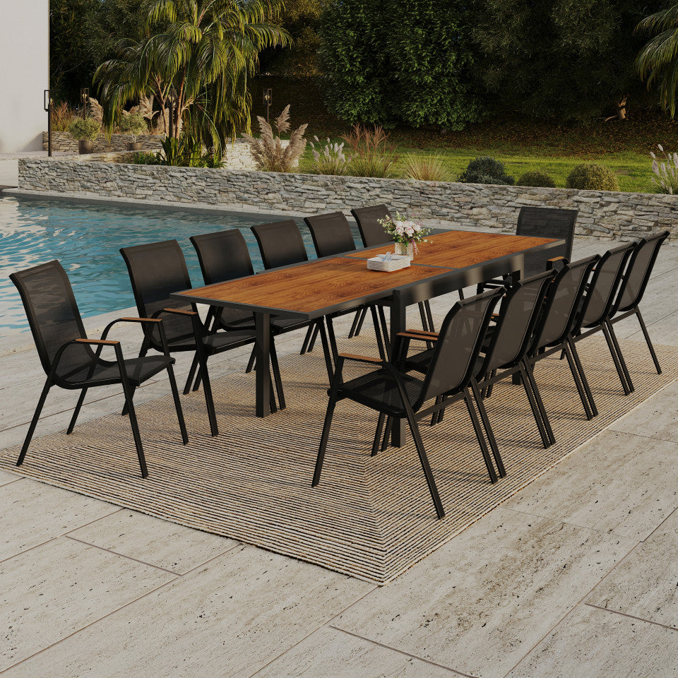 Ensemble repas extensible 12 places polywood noir et bois