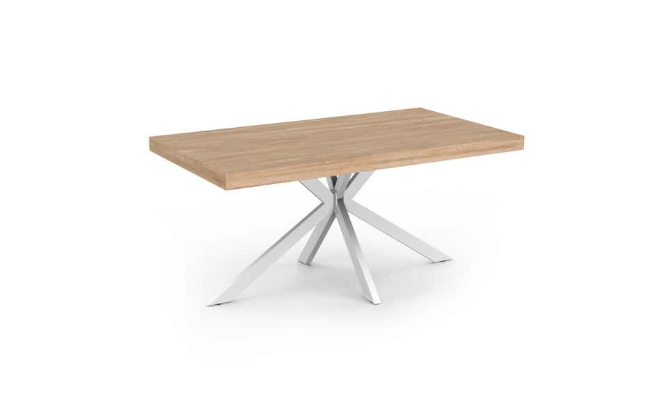 Table repas Brixton 160cm plateau bois et pieds croisés blancs