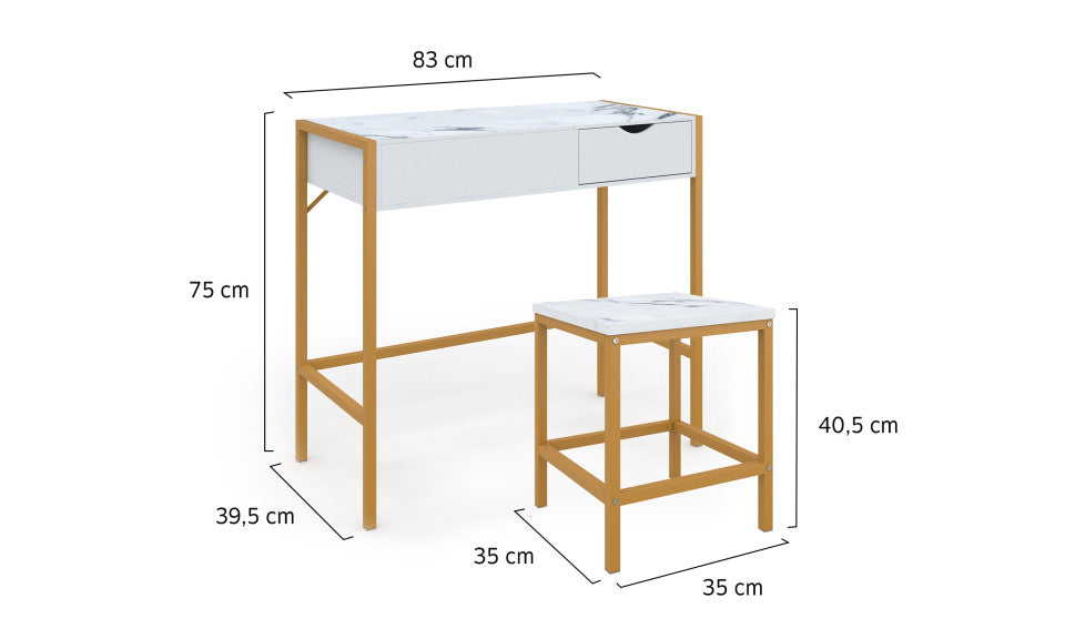 Coiffeuse Glam miroir rabattable avec tabouret