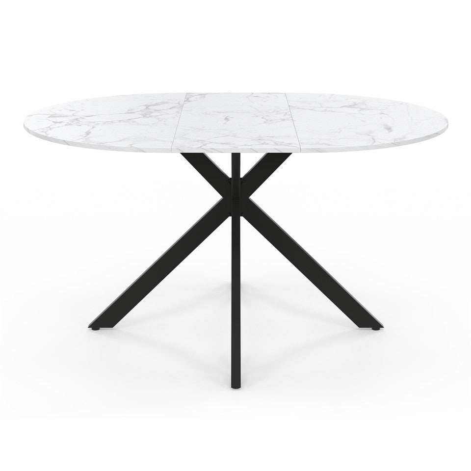Table à manger ronde extensible Soline effet marbre blanc et noir Ø110-150cm