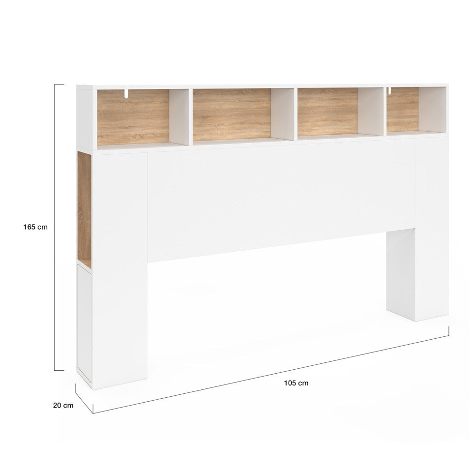 Tête de lit Léo bois et blanche avec rangements 165cm