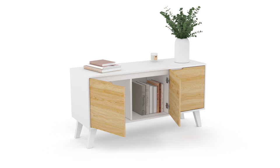 Buffet Vigo 3 portes blanc et bois L113cm