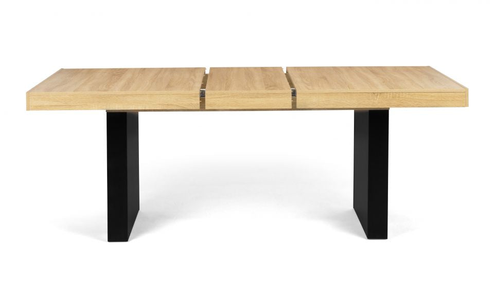 Table repas extensible Marius 160-200cm plateau bois et et pieds pleins noirs