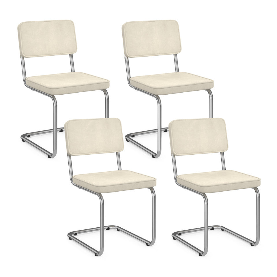 Chaises Naya en velours crème et pied métal cantilever - lot de 4