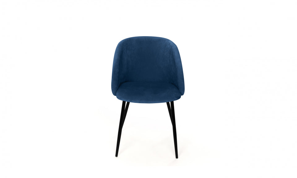 Chaises Nina en velours bleu et pieds noirs - lot de 2