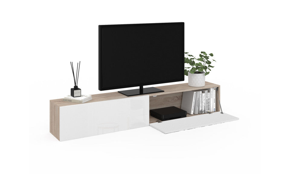 Meuble TV suspendu Michigan bois et blanc L180cm