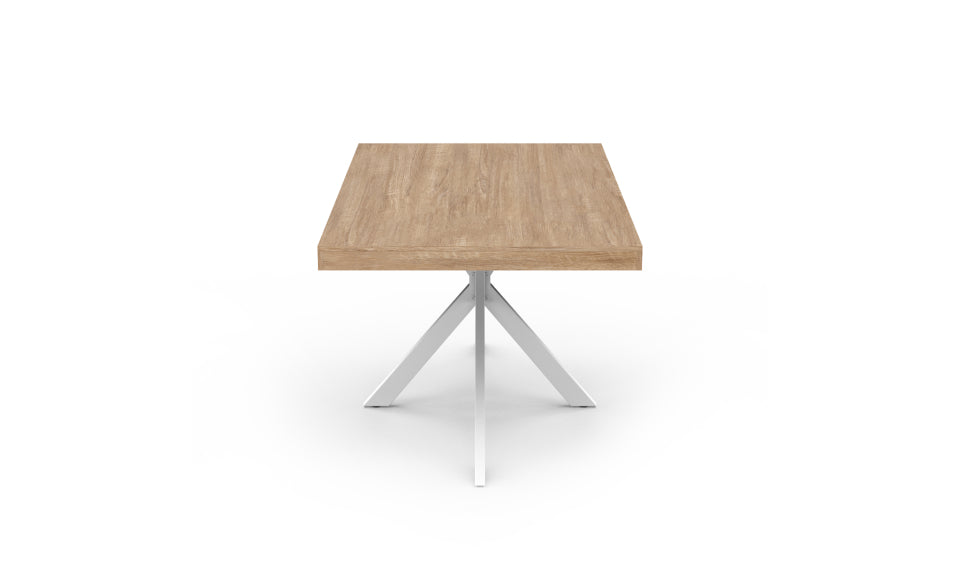 Table repas Brixton 160cm plateau bois et pieds croisés blancs