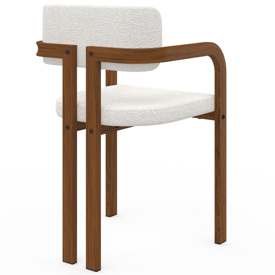 Chaises Elsa avec accoudoirs bouclette pieds effet noyer - lot de 4
