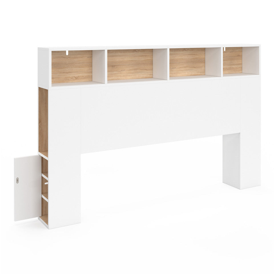 Tête de lit Léo bois et blanche avec rangements 165cm