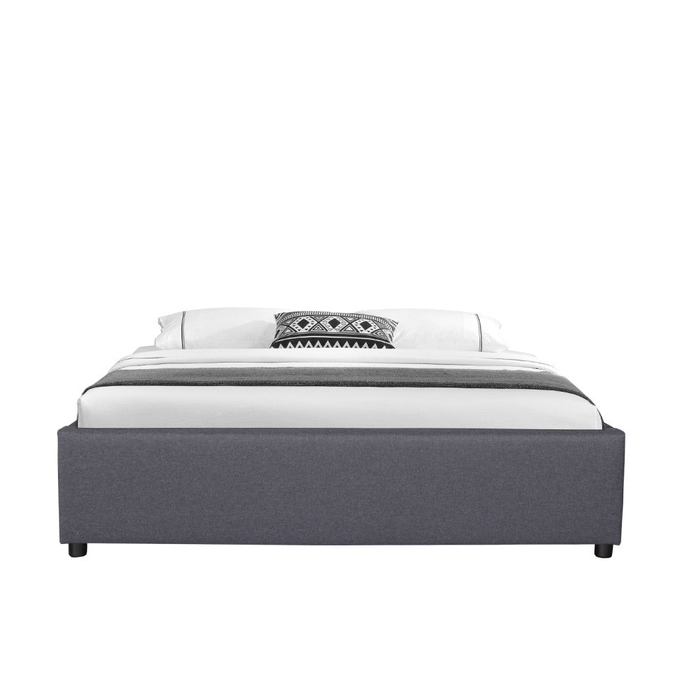 Lit coffre Otto en tissu gris avec sommier 140x190cm