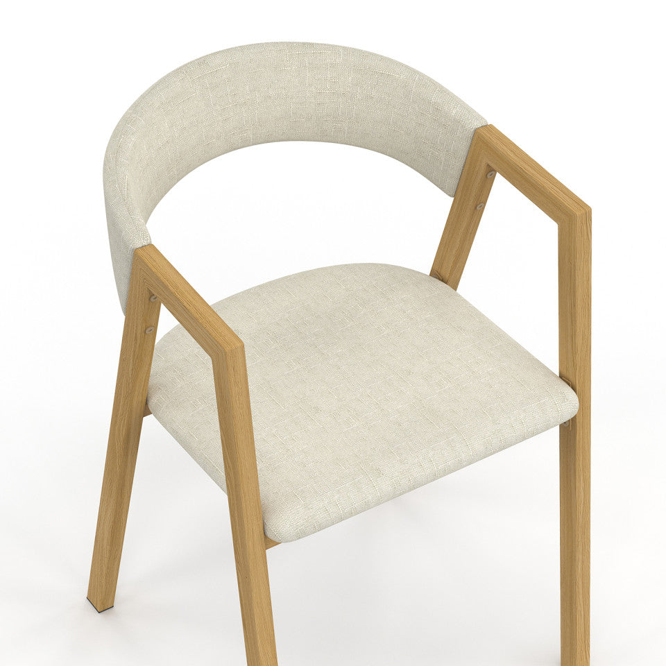Chaises Enola avec accoudoirs tissu beige pieds effet bois - lot de 4