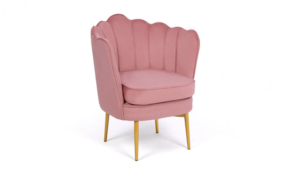 Fauteuil Arielle en velours rose et pieds dorés