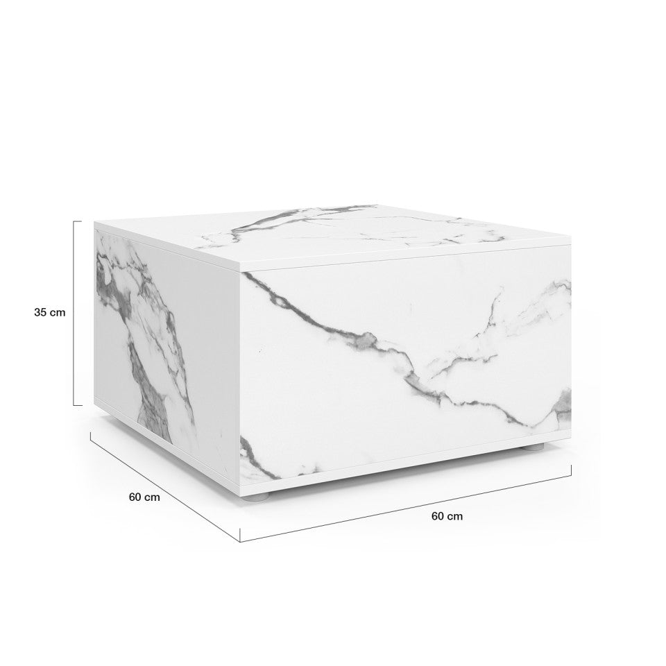 Table basse carrée effet marbre avec rangement 60cm