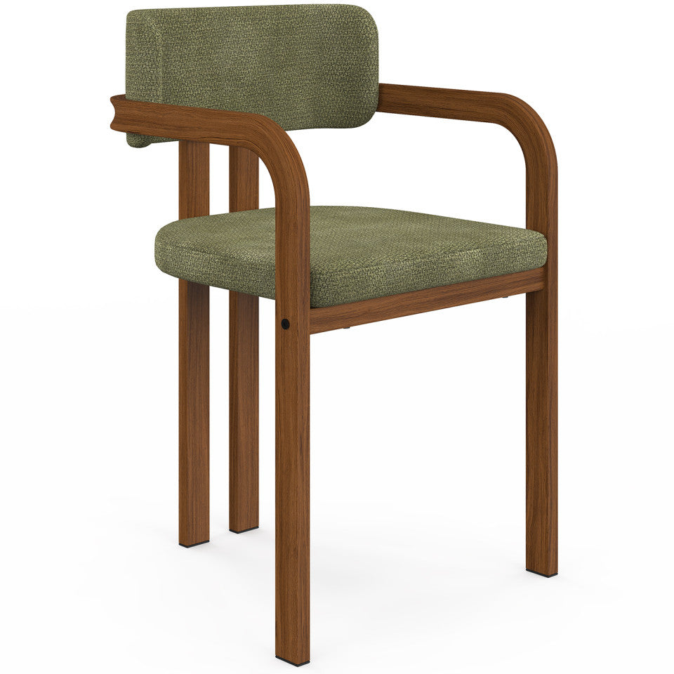 Chaises Elsa avec accoudoirs tissu chenille vert pieds effet noyer - lot de 4