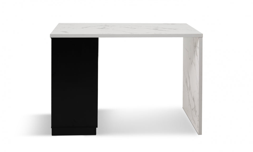 Ilot central de cuisine Marius L130cm effet marbre et noir avec rangements