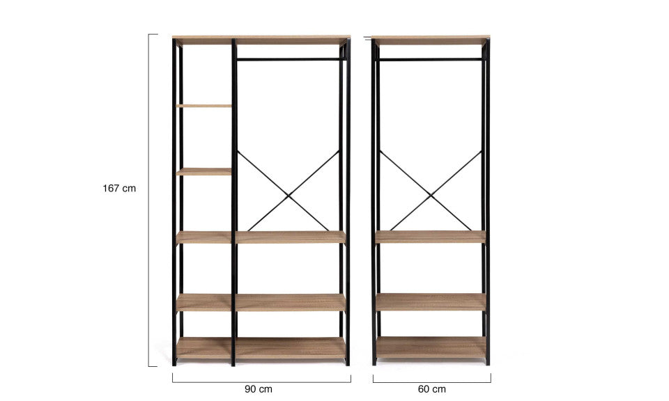 Dressing Memphis modulable avec double penderie et étagères 150x167cm