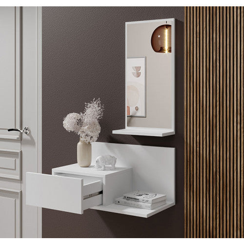 Meuble d´entrée avec tiroir et miroir blanc - 60 X 85.5 cm - Ilian