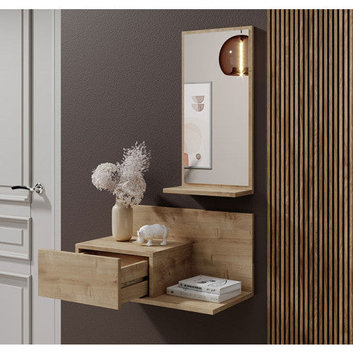 Meuble d´entrée avec tiroir et miroir chêne clair - 60 X 85.5 cm - Ilian