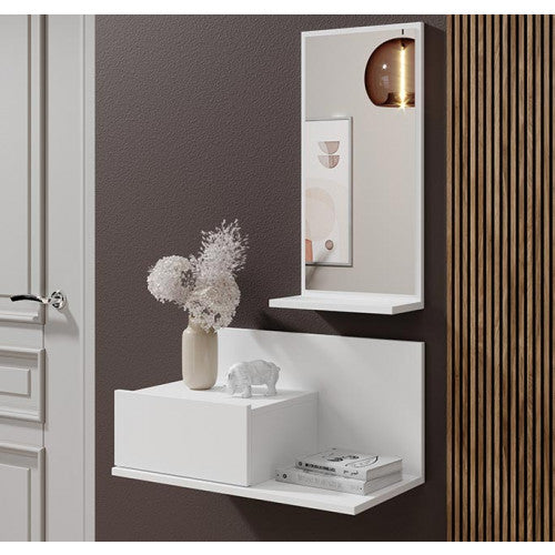 Meuble d´entrée avec tiroir et miroir blanc - 60 X 85.5 cm - Ilian