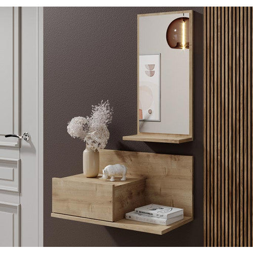 Meuble d´entrée avec tiroir et miroir chêne clair - 60 X 85.5 cm - Ilian