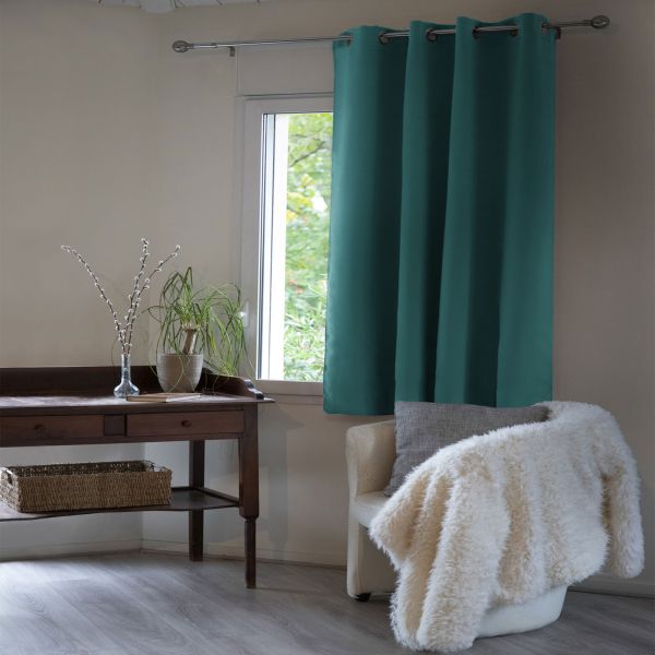 Rideau Occultant 280x260 cm Doublure polaire Polyester Bleu Canard