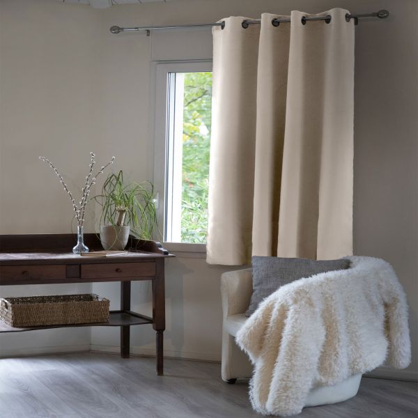Rideau Occultant 140x280 cm Doublure polaire Polyester Naturel