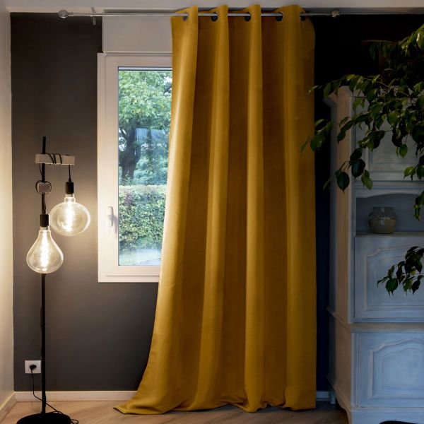 Rideau Occultant 140x180 cm Doublure polaire Polyester Moutarde