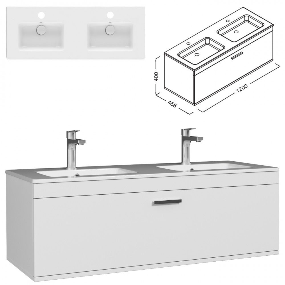 Meuble double vasque Rubite 1 tiroir  120 cm