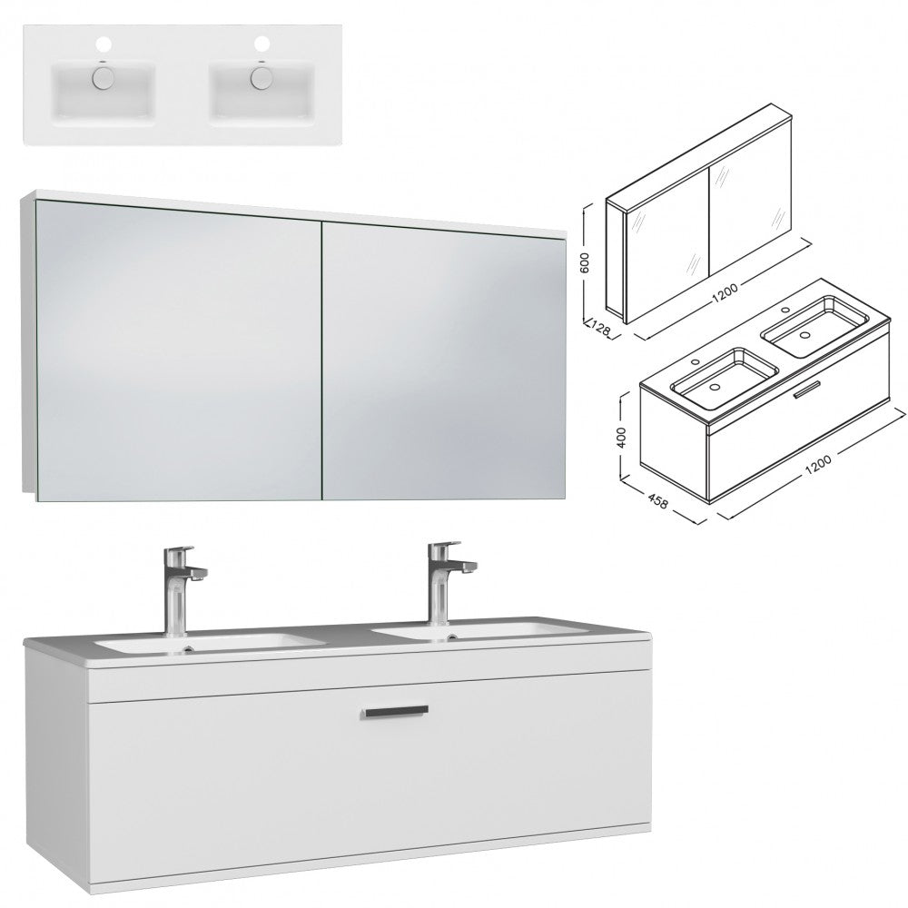 Meuble double vasque Rubite 1 tiroir  120 cm + miroir armoire